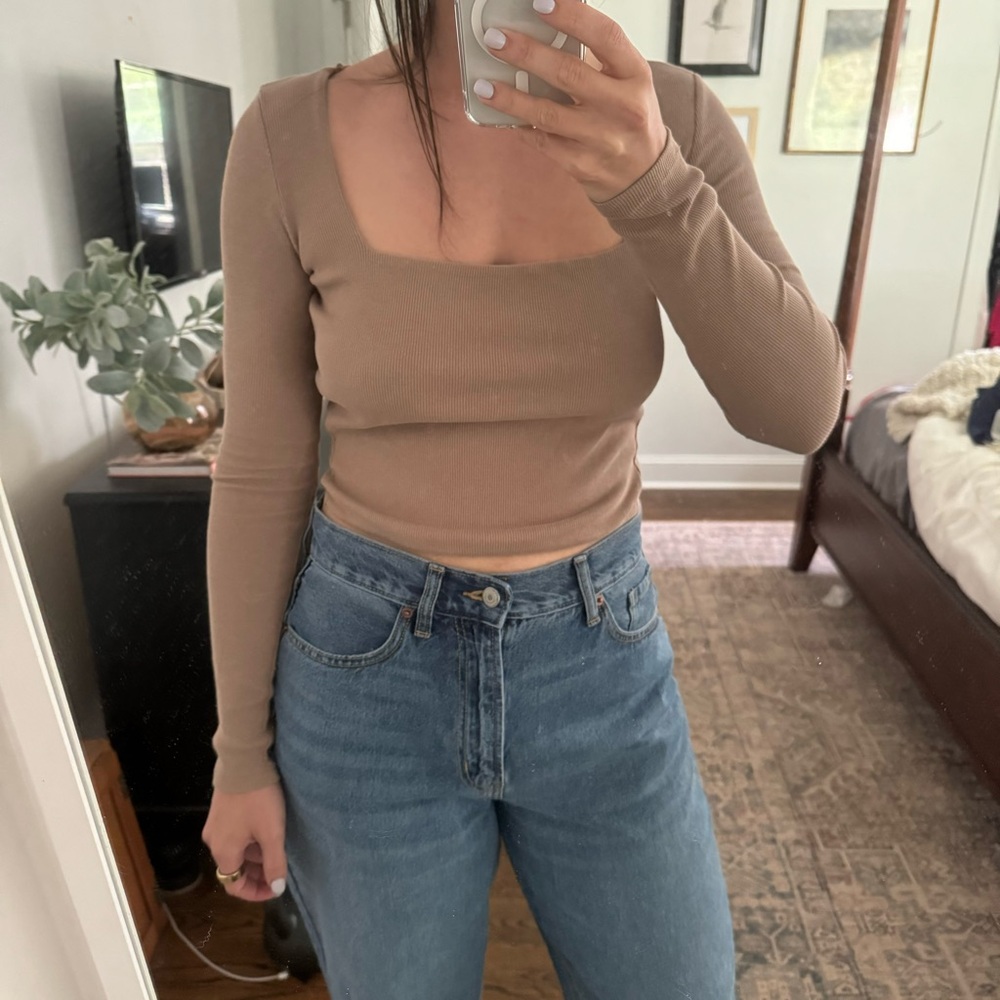 Zara square neck long sleeve blouse